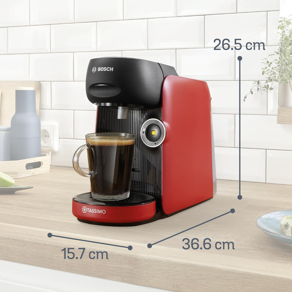 Tassimo Finesse TAS163E – Kapselmaschine mit IntensityBoost, über 70 Getränke, 1400W, Rot/Schwarz