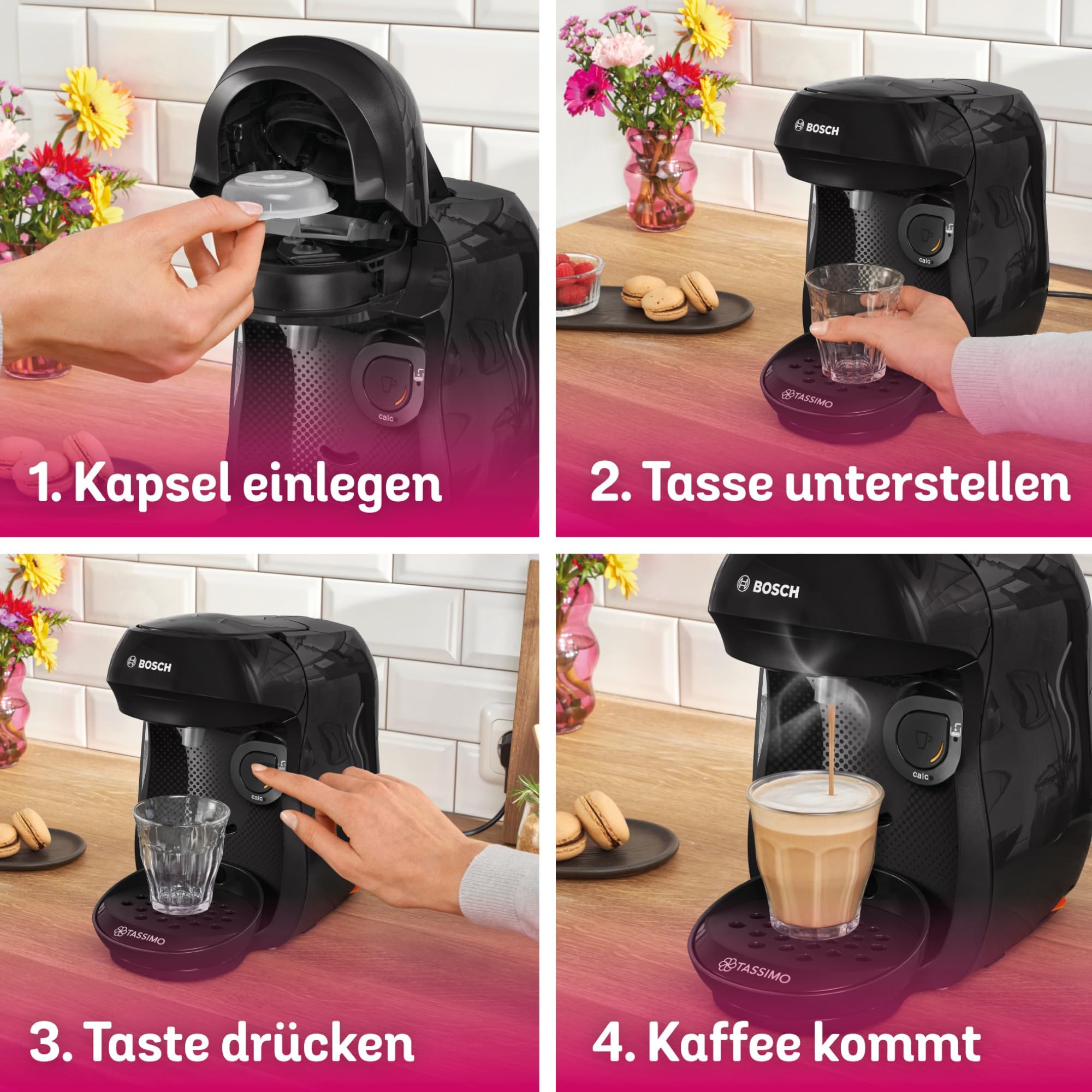 Tassimo Happy TAS1002 – Kapselmaschine, über 70 Getränke, INTELLIBREW™, 1400W, Schwarz